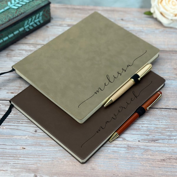 Engraved Leather Journal, Customized Vegan Leather Notebook,  Corporate gift, Wedding Guestbook, Graduation Gift