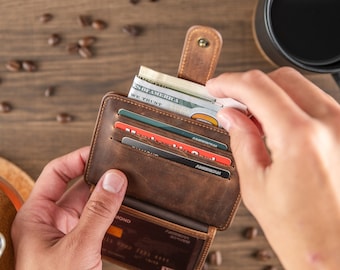 Thin Leather Card Holder, Personalized Slim Leather Wallet, Front Pocket wallet, Custom Slim Wallet, Men's Wallet, Gift for Him