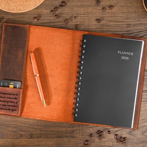 A5 Notebook Cover, Refillable Leather Planner, Personalized Journal, Spiral Leather Planner, 2026 Leather Organizer image 8