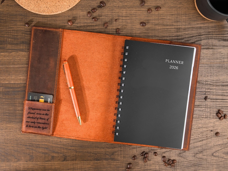 A5 Notebook Cover, Refillable Leather Planner, Personalized Journal, Spiral Leather Planner, 2026 Leather Organizer image 8