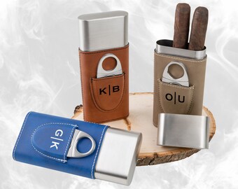 Cigar Case for Groomsmen, Leather Cigar Case, Cigar Cutter, Custom Cigar Holder, Personalized Cigar Box