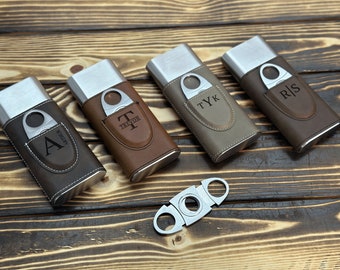 Groomsmen Cigar Case, Cigar Holder with Cutter, Personalized Cigar Case, Gift for Him, Groomsmen Gifts, Cigar Travel Case, Gift for Husband