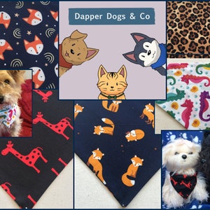 Handmade slide on collar bandana Dog, cat etc. Animals, Animal Print S,M&L