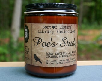 Poe's Study | Edgar Allan Poe Soy Candle | Leather Books & Buttered Rum Scent