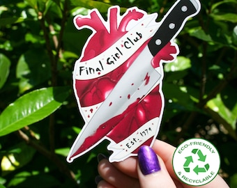 Final Girl Club / Adesivo ecologico, Coltello a forma di cuore horror