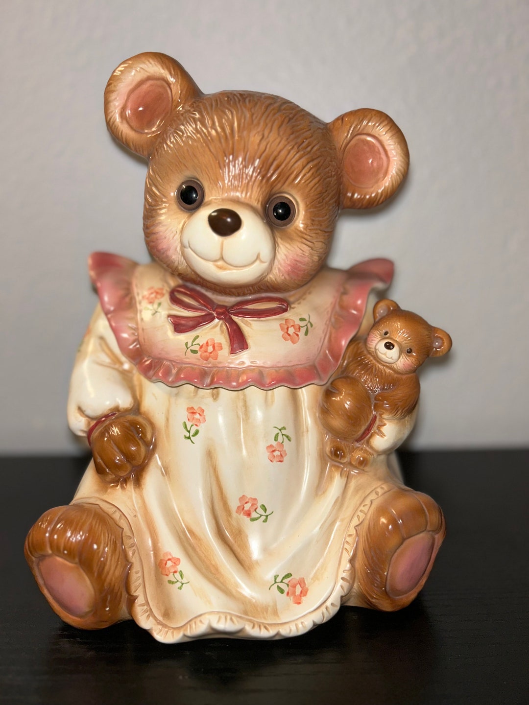 Vintage Teddy Bear Cookie Jar Glass Eyes Wearing Nightgown - Etsy