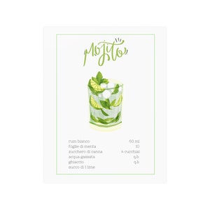 Mojito Illustration, Mojito Art Print, Cocktail Drinks Art Print, Bar Wall Art, Fun Kitchen, Mojito lover, Print