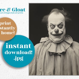 Printable Creepy Clown Wall Art, Halloween Download, Scary Clown Image, Costume Party, Vintage ...