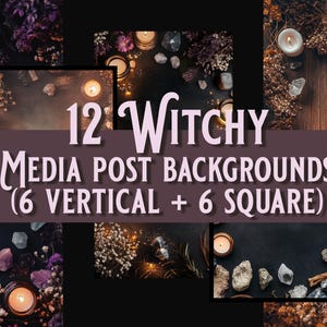 Witchy Media Posts, Social Media Backgrounds, Editable PNGs, Can use in Canva or Photoshop, occult, dark academia, flatlay digital download