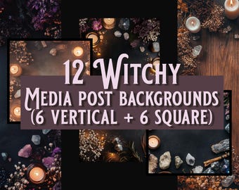 Witchy Media Posts, Social Media Backgrounds, Editable PNGs, Can use in Canva or Photoshop, occult, dark academia, flatlay digital download