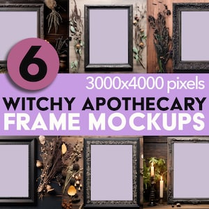 Dark Witchy Bilderrahmen Mockups Bundle, Vertikale Rahmen, 6 Apotheken Cottagecore Mockups, gruselige Halloween Vintage Rahmen