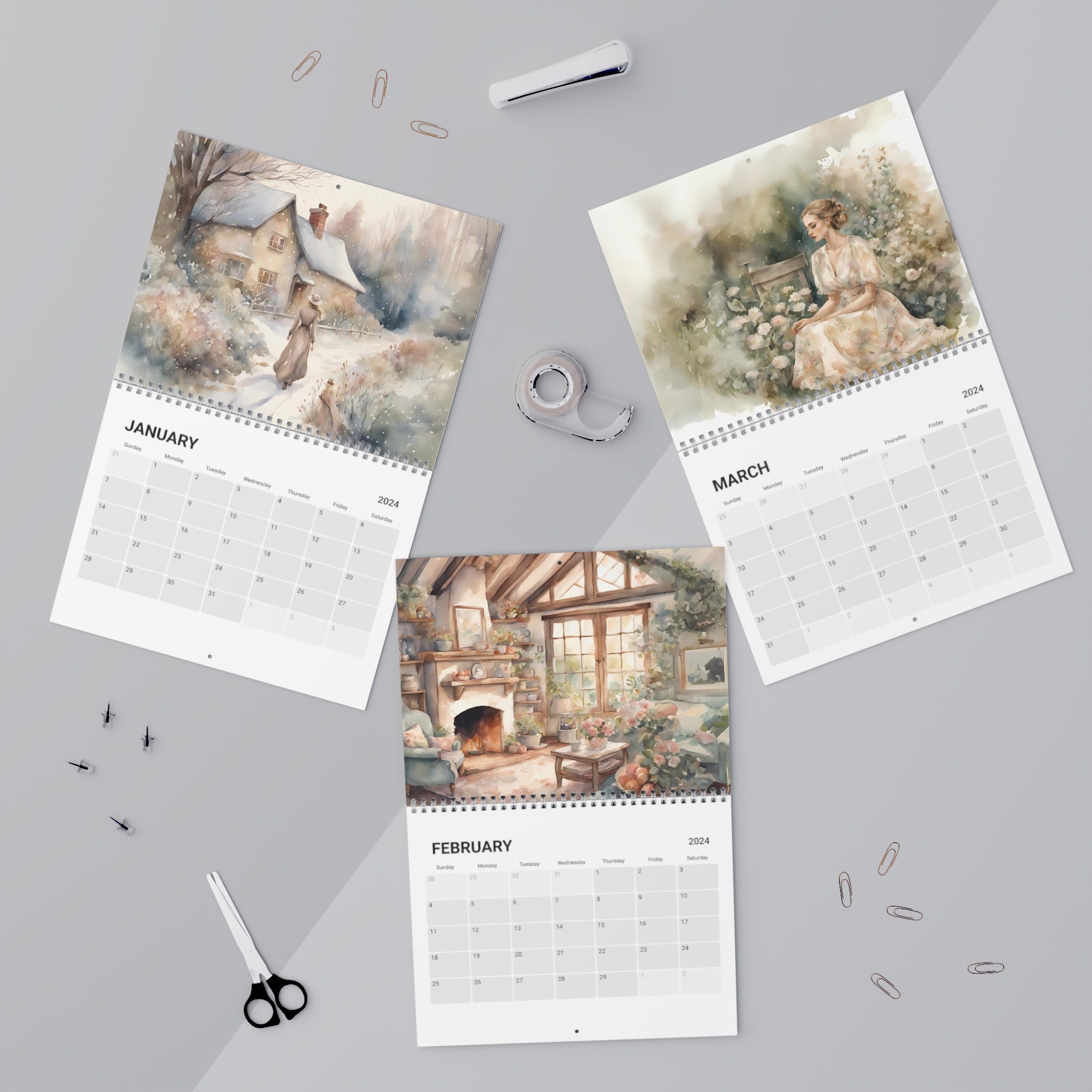 Cottagecore Calendar, 2024 Calendar, Watercolor Calendar, Light