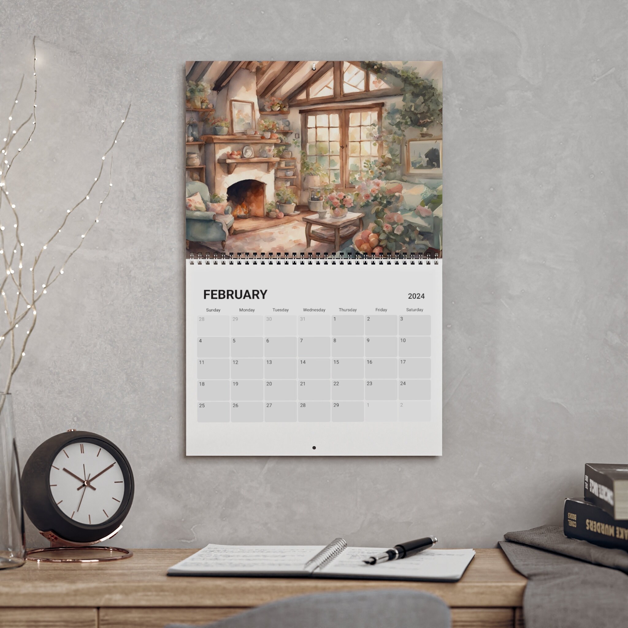 Cottagecore Calendar, 2024 Calendar, Watercolor Calendar, Light
