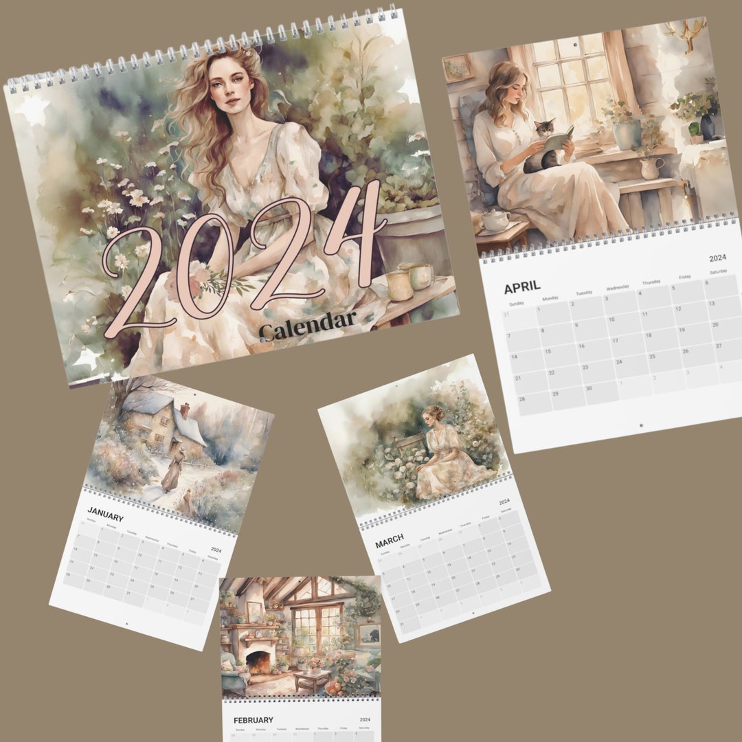 Cottagecore Calendar, 2024 Calendar, Watercolor Calendar, Light