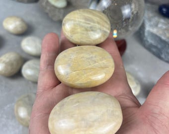 Sri Lanka Cream Moonstone Palm Stone: Polished Crystal Decor Home Decor Worry Pocket Stress Anxiety Palm Stone