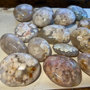 Flower Agate Palm Stone: Polished Worry Stone, Meditation Crystal