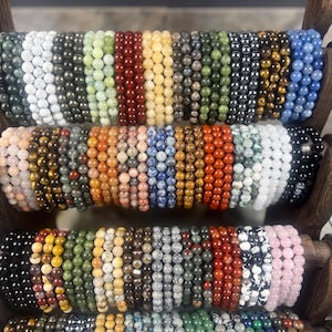 Natural Gemstone Bead Bracelet, Unisex Healing Crystal Jewelry Home Decor Worry Pocket Stress Anxiety Palm Stone