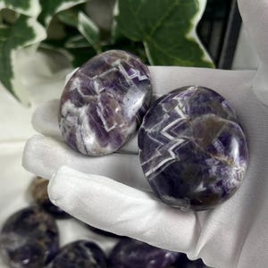 Brazilian Chevron Amethyst Palm Stone: Polished Crystal for Anxiety Relief