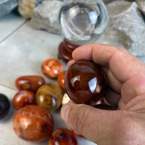 Gujarat India Ruby Carnelian Palm Stone, Red Orange Polished Worry Stone, Pocket Meditation Crystal, Natural Chalcedony Gift