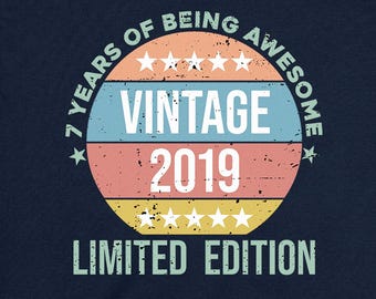 Sieben Geburtstags-Shirt 7 Jahre alt Geschenk für Jungen Bday Geschenk für Mädchen T-Shirt Sieben Geburtstagsparty Siebtes TShirt B Day Tee Vintage 2019