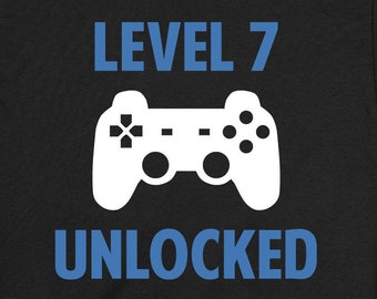 Chemise de 7 anniversaires, cadeau d'anniversaire pour garçon, cadeau du 7e anniversaire de mariage, t-shirt de jeu vidéo de sept ans, t-shirt de jeu pour enfants, niveau 7 débloqué -BG707