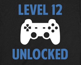 12 Year Old Birthday Gift Gaming Shirt Twelve Birthday T Shirt Video Game TShirt 12th Bday Present For Boys Girls Level 12 Unlocked - BG712