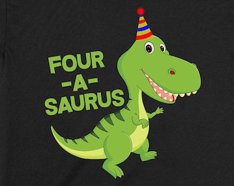4th Birthday Shirt Dinosaur T Shirt Fourth Birthday Gift For Toddler Boys 4 Year Old Present Dino Bday TShirt Kids B Day Youth Tee - BG661