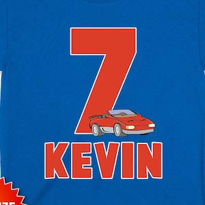 7 Birthday Shirt Custom Kids Name Birthday Boy T Shirt 7th Birthday Outfit Race Car Birthday Party Seven Year Old TShirt Seventh Tee - BG696