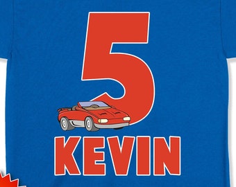 Fifth Birthday Shirt 5th Bday Gift For Boys Cars Birthday Party Custom Kids Name Five Years Old Personalized T Shirt Race Car Tee - BG694