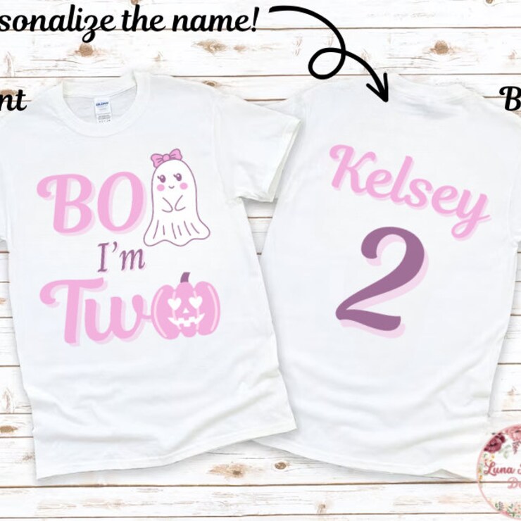 Boo Im Two Halloween Birthday Shirt | Personalized Second Birthday T-Shirt | 2Nd Birthday Pumpkin Shirt | Second Birthday Ghost Shirt