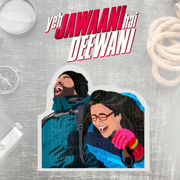 YJHD Sticker | Bollywood Sticker | Ranbir and Deepika | Adventure | Yeh Jawani hai deewani | Laptop sticker | Water bottle sticker | Travel