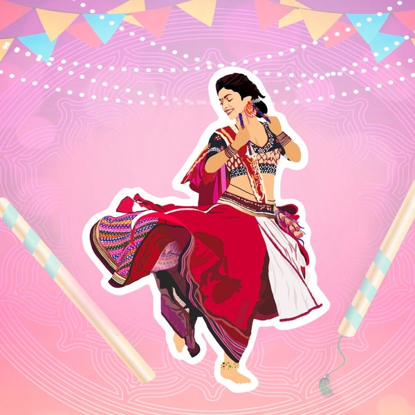 Ramleela Deepika Sticker | Magnet | Navratri Garba | Bollywood sticker art | Garba lover | Festival Fridge Decor | Dance sticker | Dandiya