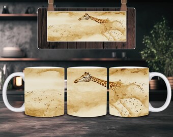 Emballage de tasse à sublimation PNG 11 oz 15 oz - Girafe - Modèle de presse de tasse - Téléchargement numérique instantané