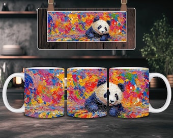 Emballage de tasse à sublimation PNG 11 oz 15 oz – Panda – Modèle de presse de tasse – Téléchargement numérique instantané