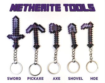 ネザライト ツール キーチェーン Minecraft | 剣、ツルハシ、斧