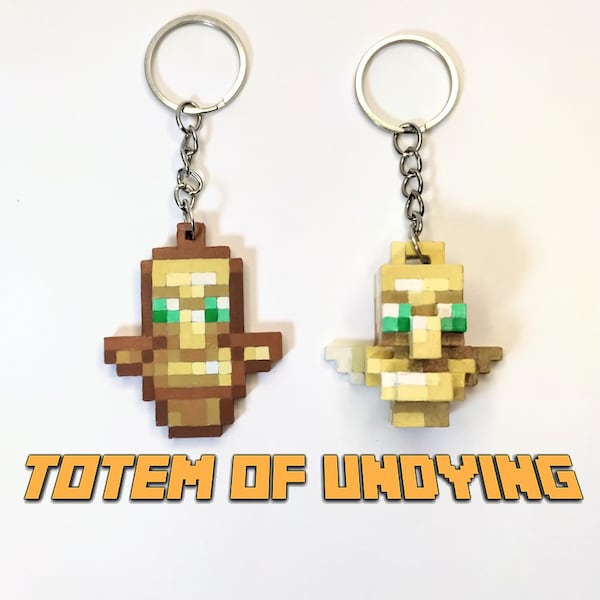 Totem of Undying Keychains Minecraft | Original or 3D | Pixel Game Figurine | FREE SHIPPING to US | Handmade Gift