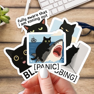 Black Cat Meme Sticker Set – Funny Void Cat Vinyl Stickers for Laptops, Water Bottles, Journals – Judging, Panic, Blep - Water Resistant!