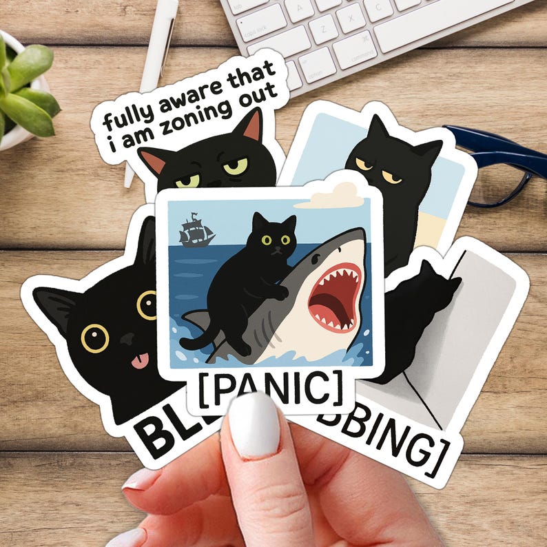 Black Cat Meme Sticker Set – Funny Void Cat Vinyl Stickers for Laptops ...