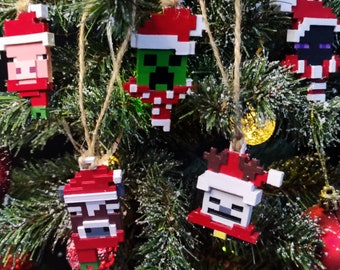 Adornos navideños de cabezas de criaturas / Oveja, vaca, cerdo, creeper, esqueleto, enderman / Adornos de Minecraft / Figuras de videojuegos pixeladas / Regalo hecho a mano