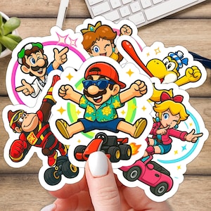 MarioKart World-Inspired Vinyl Stickers – 13 Character Bundle with New Outfits & Trick Poses | Water Resistant