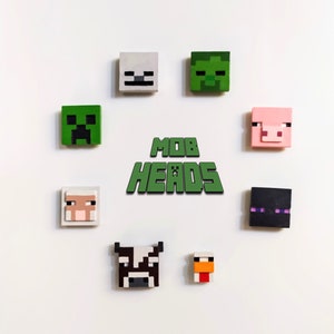 Minercaft Mob Head Magnets | 3D Designs | FREE SHIPPING to US | Handmade Gift | Zombie, Cow, Skeleton, Creeper And Much More