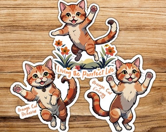 Pegatina de comportamiento de gato naranja / Pegatinas de vinilo / Pegatina de vinilo de 3" y 2" / Pegatina de gato naranja