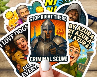 TES Remastered IV Vinyl Meme Stickers, Stop Right There, Criminal Scum!,  I Love Dogs, By Azura, Ni Ni Ni..., Water-Resistant