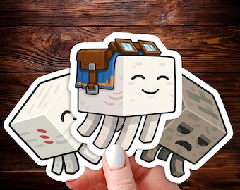 Nuevas pegatinas de vinilo de Ghast seco y Ghastling, paquete de Ghast de Minecraft, Ghast feliz, resistentes al agua, pegatinas para juegos de bloques