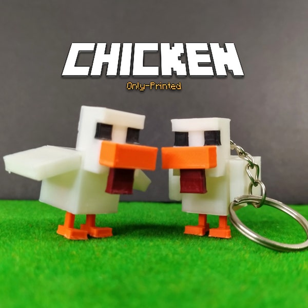 Chicken Keychain, Figurine Minecraft-Inspired | Moveable Wings and Feet | Pixel Game Keychain | Handmade Gift