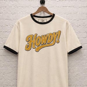 HOWDY! Retro Western Script Ringer T-Shirt
