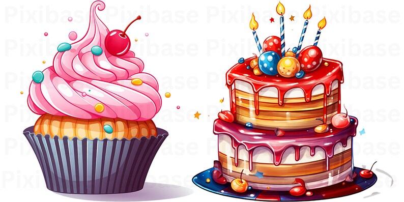 Birthday Party Cartoon Clip Art Bundle 16 Transparent PNG Images of