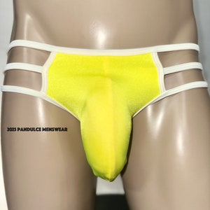 Mens Big Pouch Bottom Exotic Underwear White/Yellow