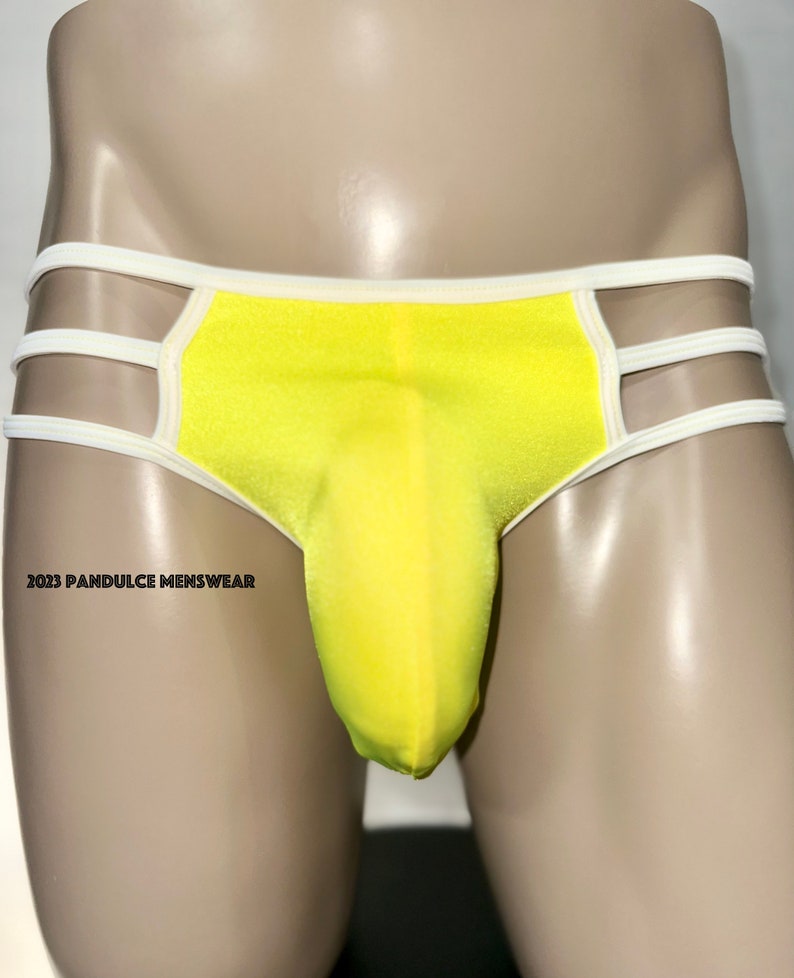 Mens Big Pouch Bottom Exotic Underwear White/Yellow