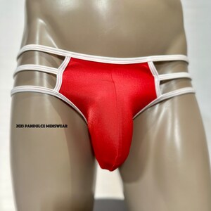 Mens Big Pouch Bottom Exotic Underwear White/Red